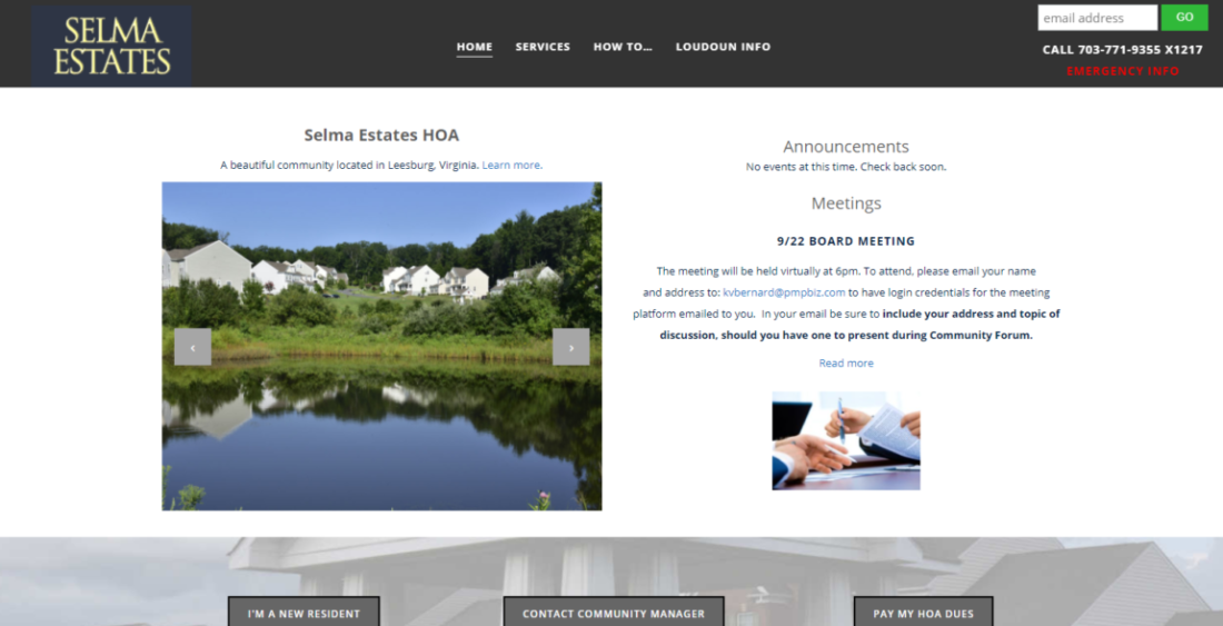 HOA website design for Selma Estates